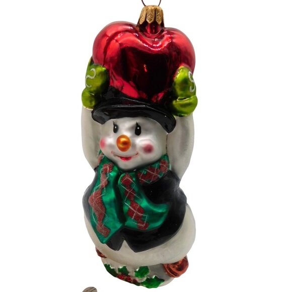 Vintage Christopher Radko Blown Glass Christmas Ornament Love Snowman Heart - Picture 1 of 6
